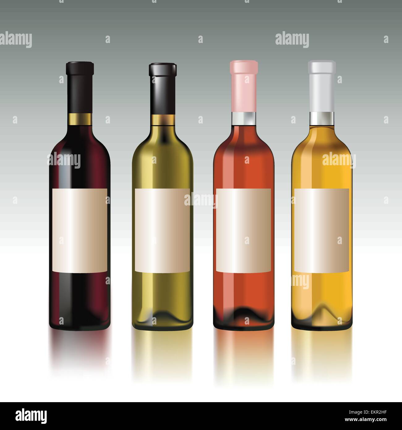 Set of wine bottles with empty labels. Vector illustration Stock Vector