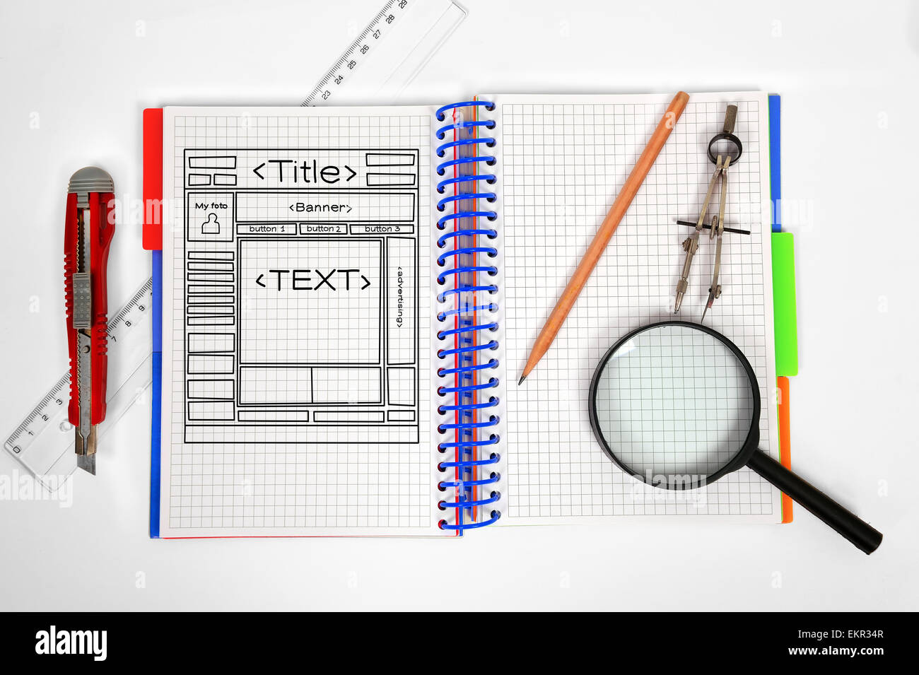 notepad with website and tools on desktop engineer Stock Photo Alamy