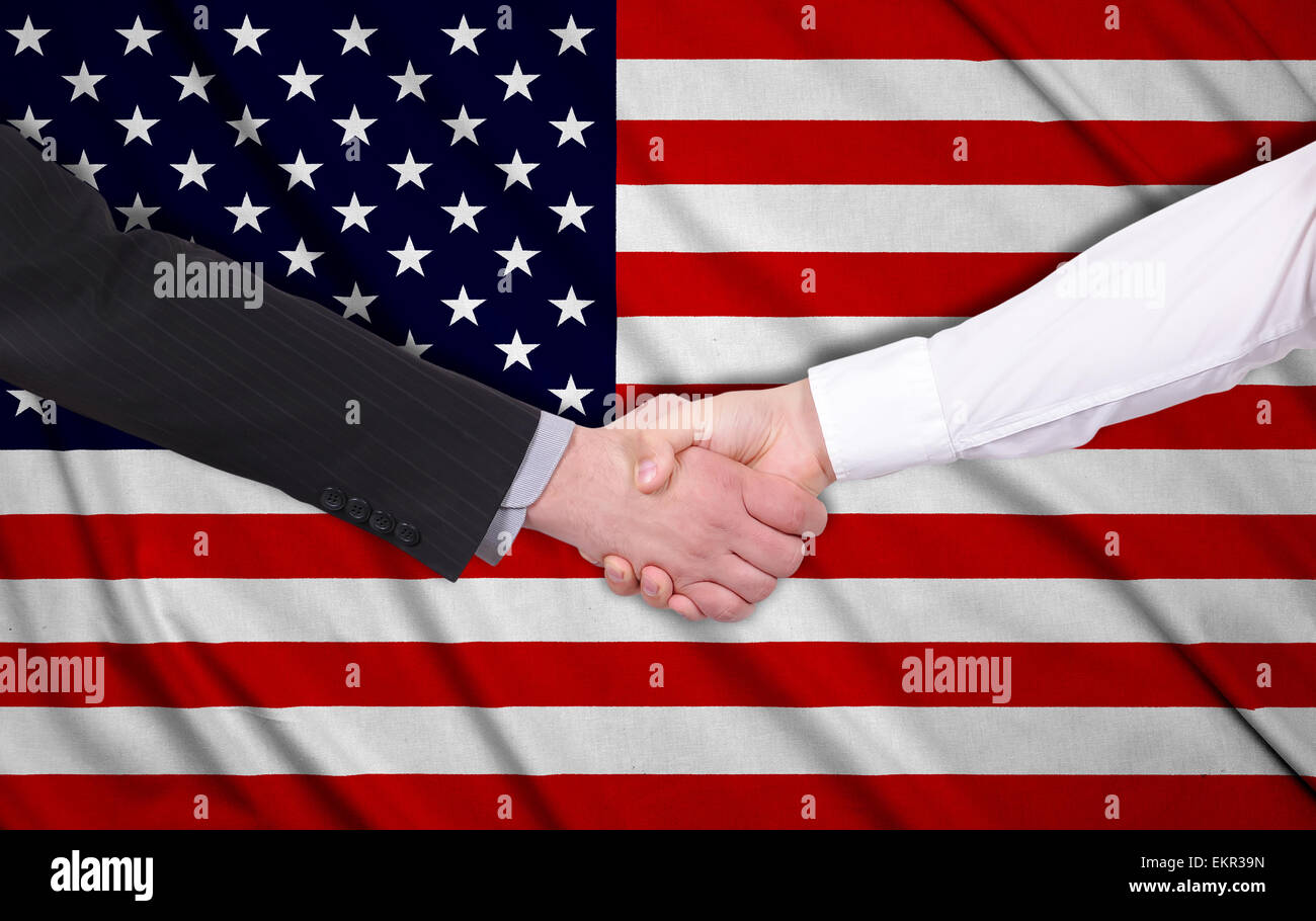 Handshake On A Usa Flag Background Stock Photo Alamy Handshake On A Usa Flag Background Stock Photo Alamy
