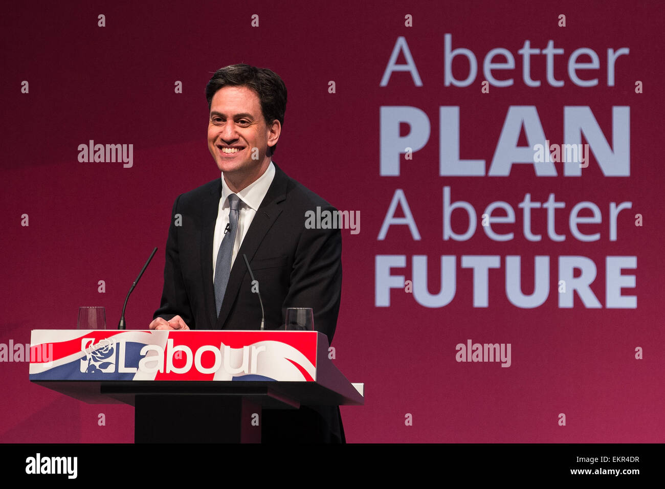 Manchester, UK. 13th April, 2015. Labour Party leader ED MILIBAND launches the Labour Party manifesto ahead of the General Election at the Old Granada Studios in Manchester , UK . Credit:  Joel Goodman/Alamy Live News Stock Photo