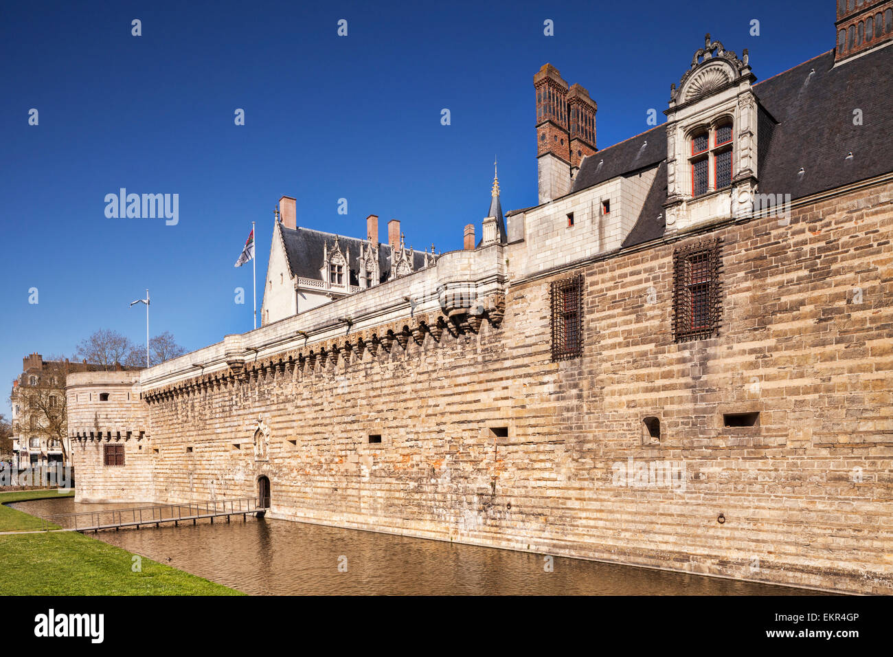 Ramparts and moat of the Chateau of the Dukes of Brittany, Nantes, Loire Atlantique, France. Stock Photo
