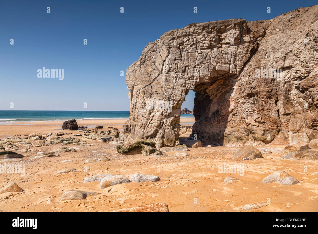 The Arch at Port Blanc, Quiberon Peninsula, Brittany, France. Stock Photo