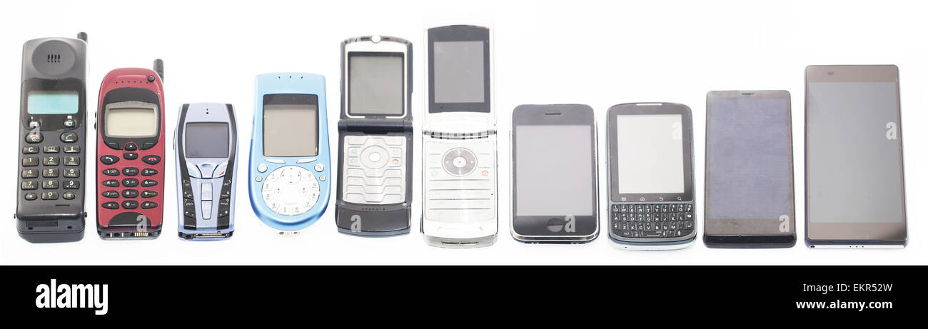 Old and new Mobile phones, smart phone Stock Photo