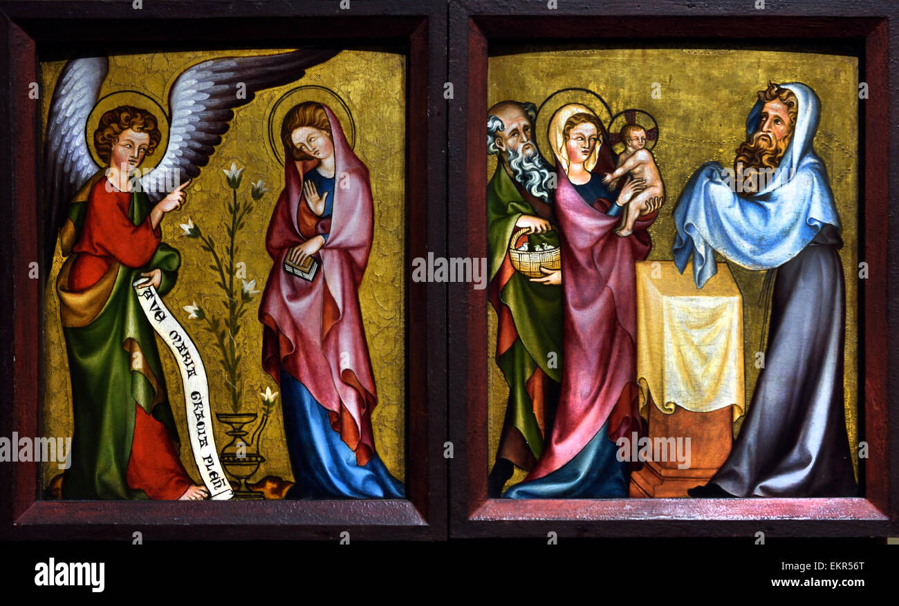Two Panels of a Triptych of the Virgin Mary 1300 Cologne German Germany Stock Photo