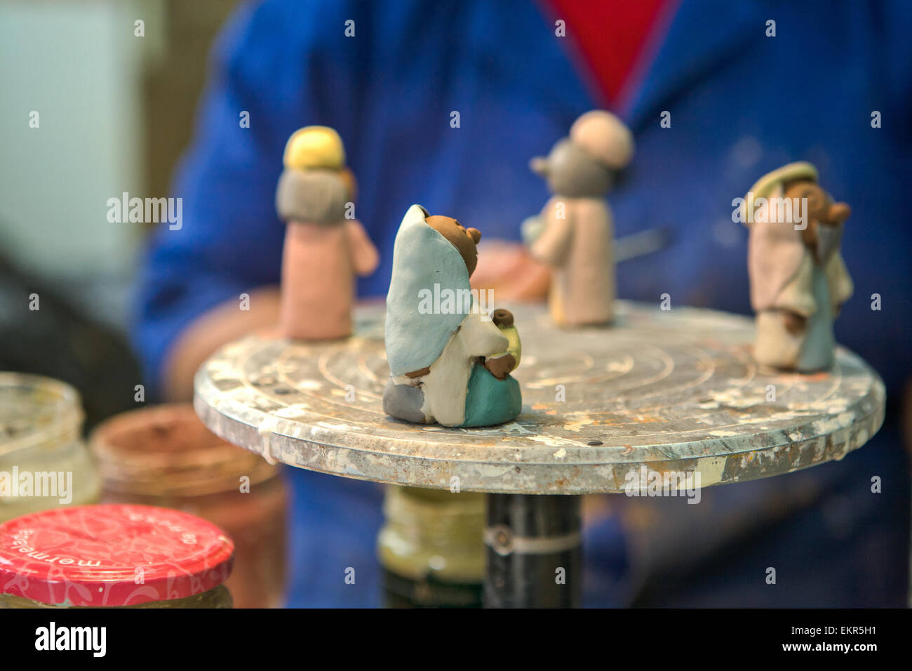 Painting Handmade Clay Sculpture In The Pottery Stock Photo
