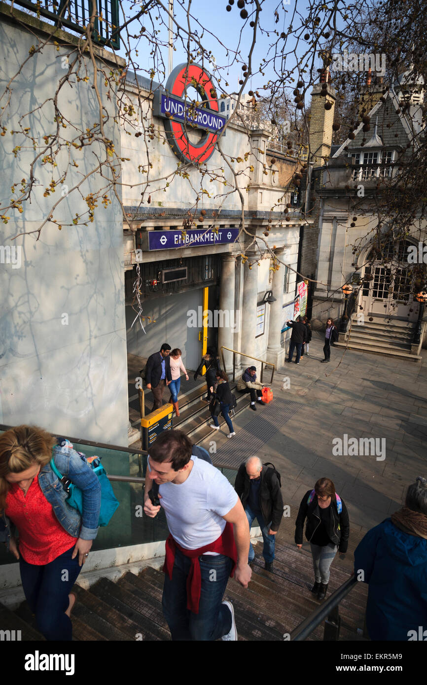 Exterior entrance to Embankment Underground station in London Stock Photo