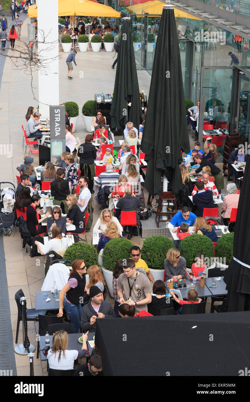 Looking down on a busy Strada street restaurant on the south bank of ...