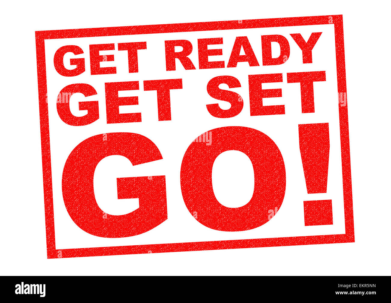 GET READY, GET SET, GO! red Rubber Stamp over a white background. Stock Photo
