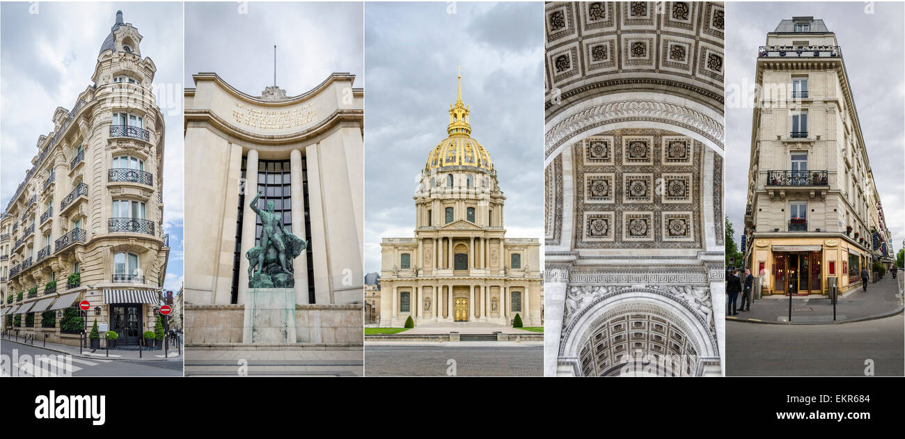 Collage of images from Paris, showing various parisian archtecture. suitable for page header: Corner Restaurant, Hercules Stock Photo