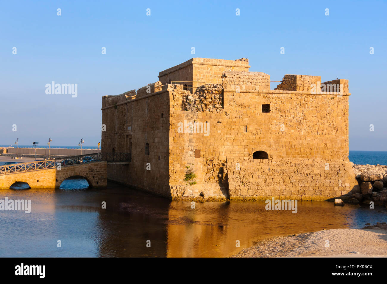 Medieval Castle of Paphos (Pafos) at sunset, Republic of Cyprus Stock Photo