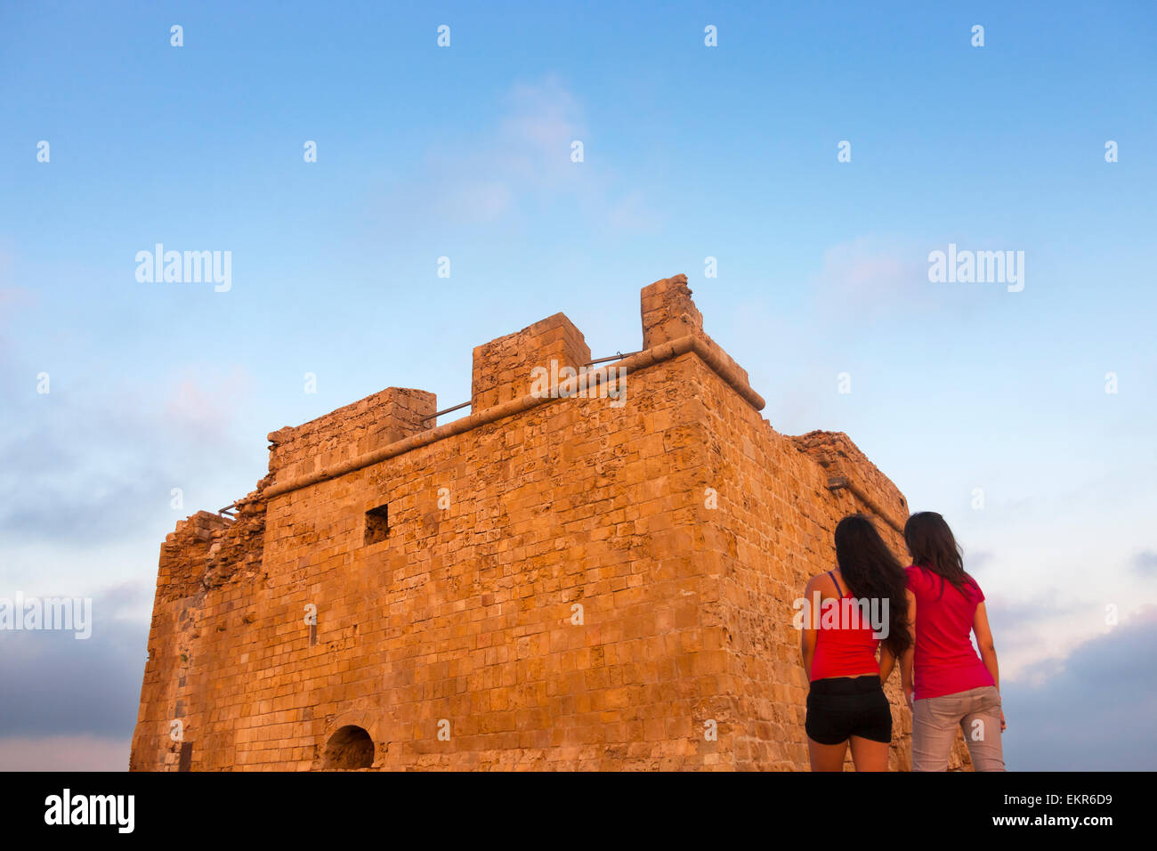 Medieval Castle of Paphos (Pafos) at sunset, Republic of Cyprus Stock Photo