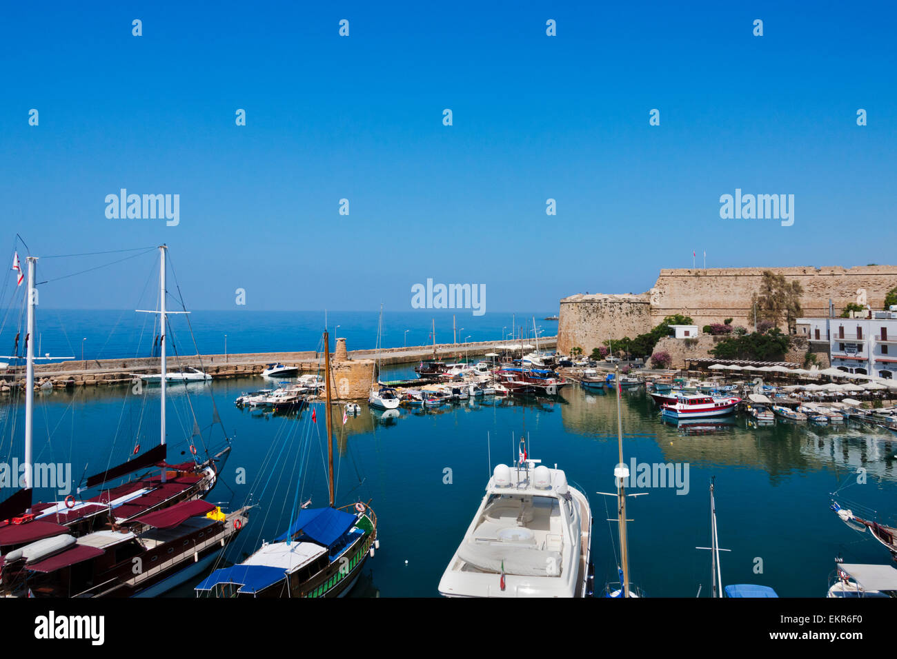 Historic harbor and castle, Kyrenia, Turkish Republic of Northern Cyprus Stock Photo