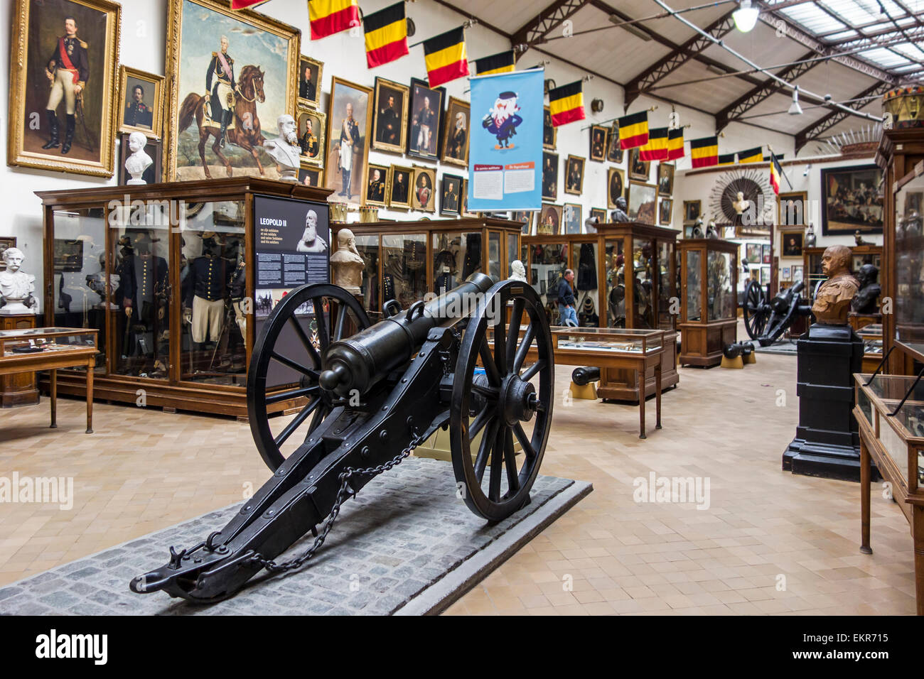 19th century cannons, weapons and uniforms at the Royal Museum of the Armed Forces and Military History in Brussels, Belgium Stock Photo