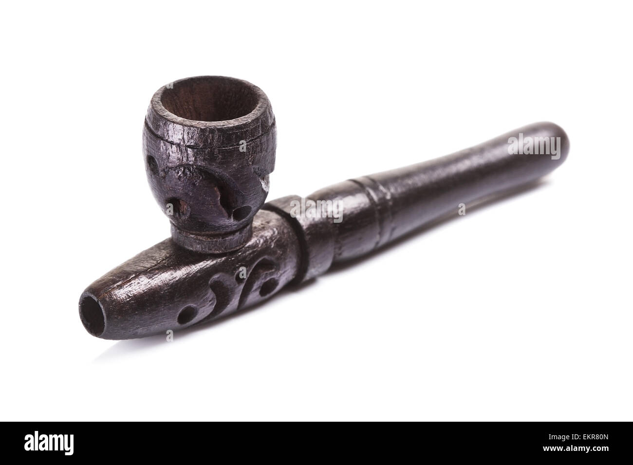 black wooden hashish pipe, isolated on white background Stock Photo