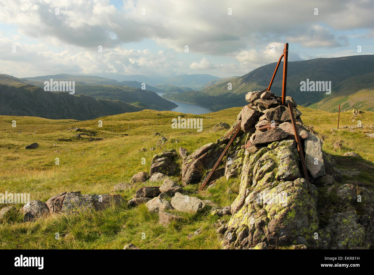 Steel Fell summit, Thirlmere and Helvellyn Stock Photo