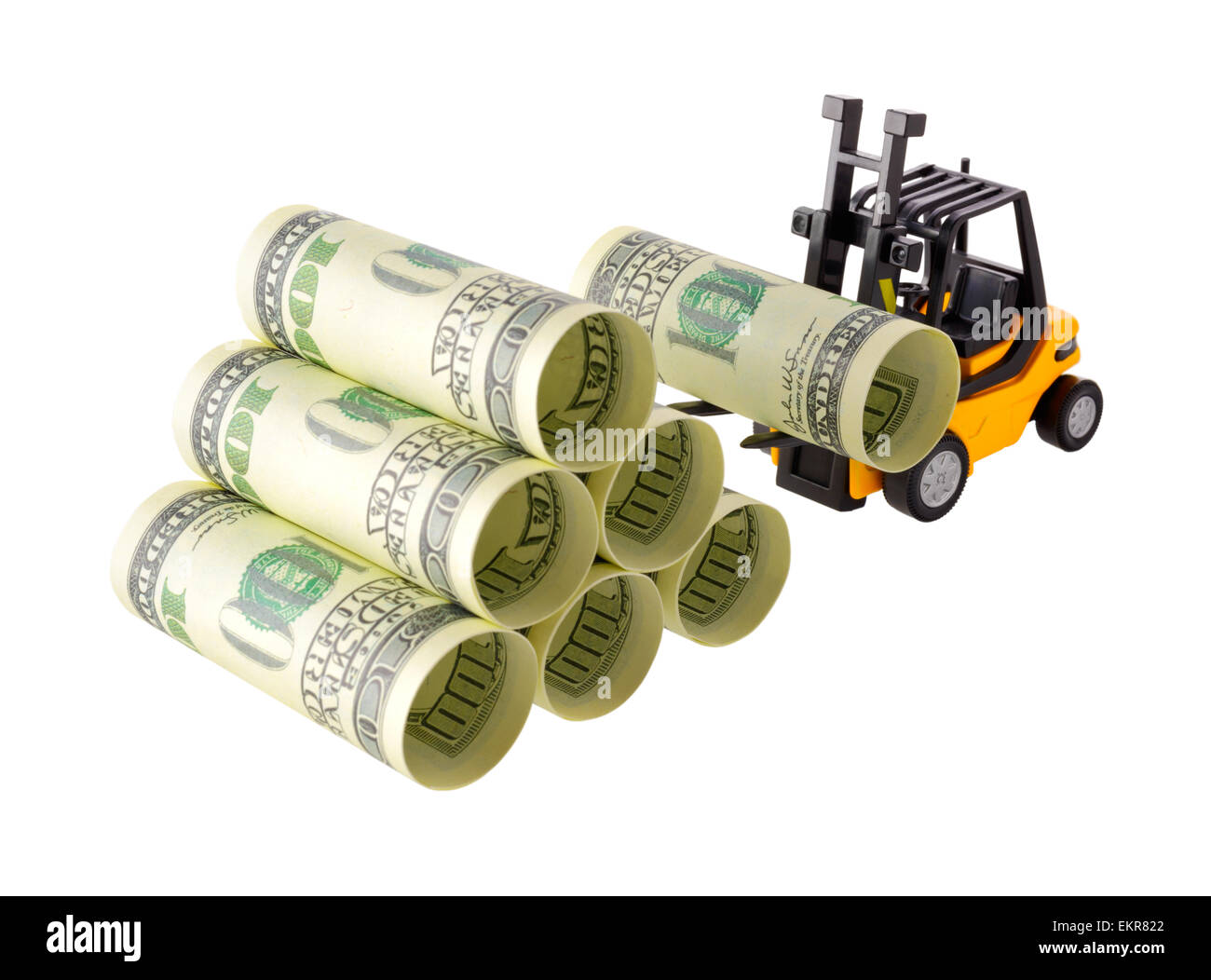 Isolated Objects Financial Concept Yellow Forklift Stacking Up Stock Photo Alamy