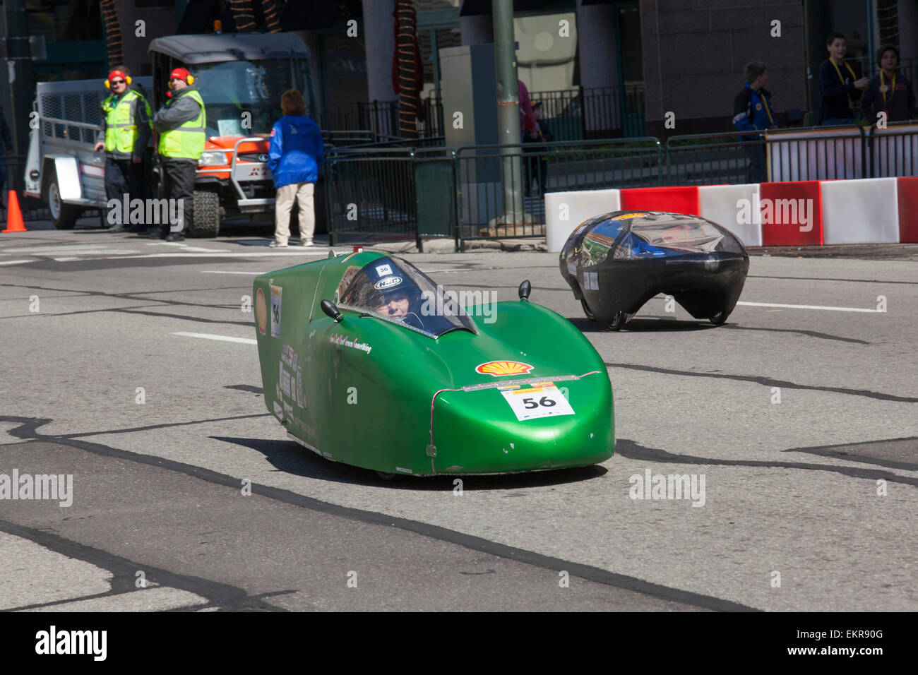Detroit, Michigan - A student from Granite Falls High School drives  in the Shell Eco-Marathon. Stock Photo