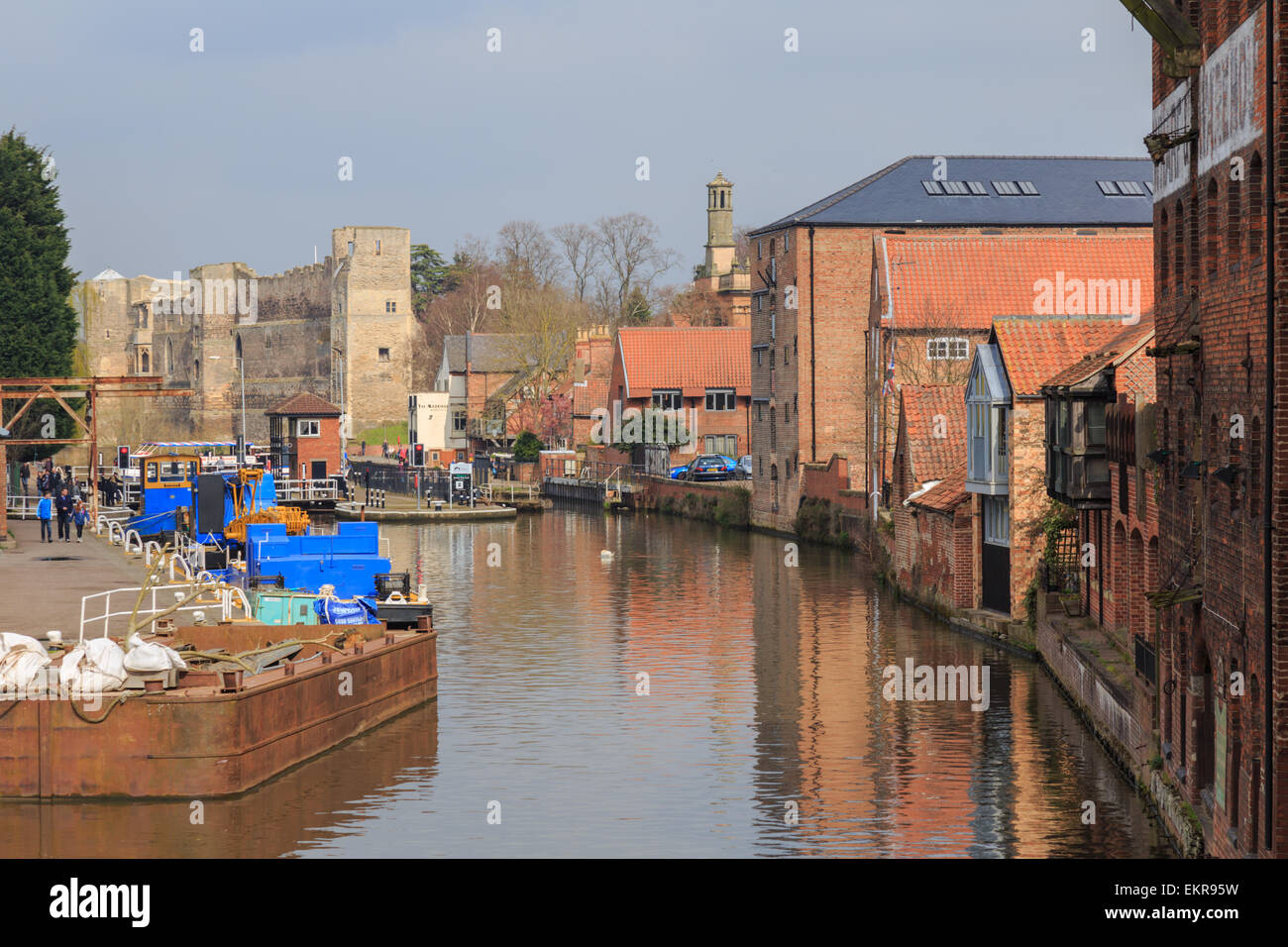 Canal and River Trust working barges. Looking towards Newark castle Newark - On - Trent Nottinghamshire England UK Stock Photo