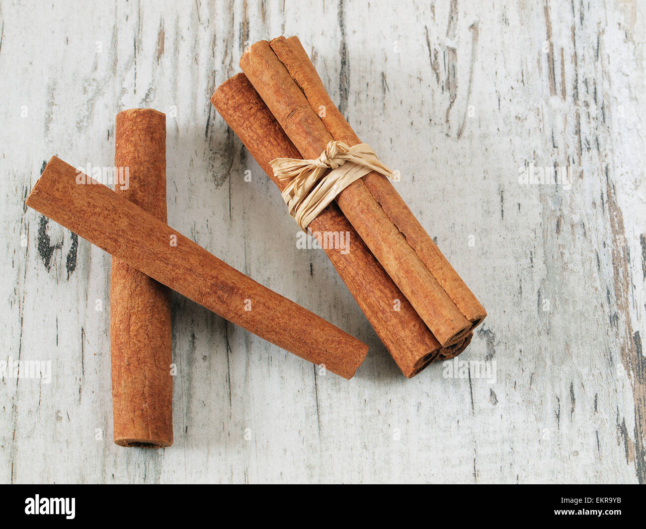 Cinnamon sticks on the wood Stock Photo