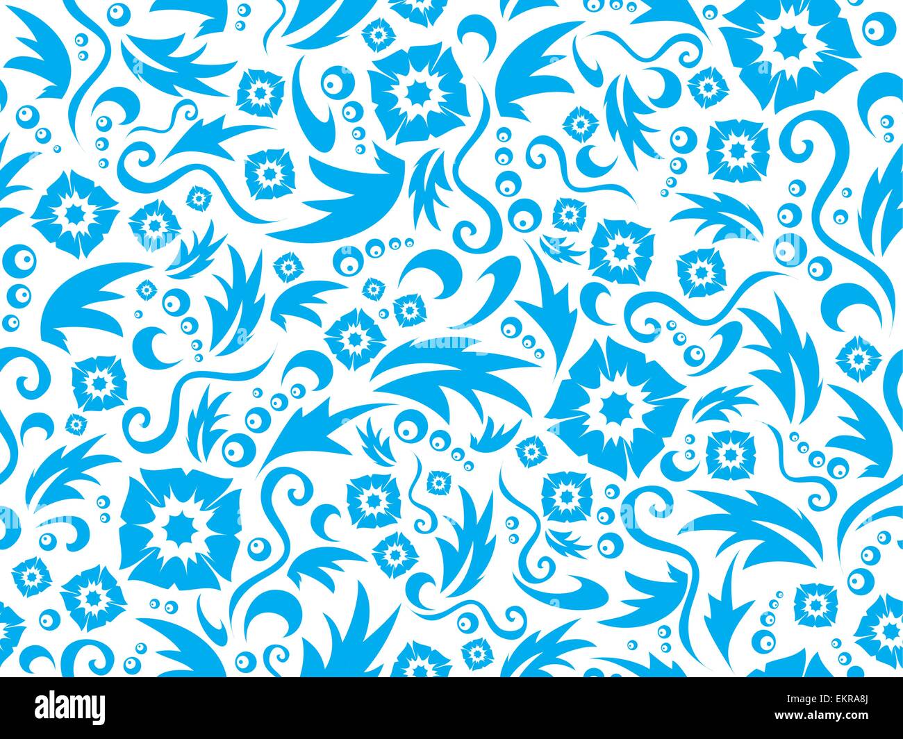 Vector seamless flower pattern of blue colour on a white background ...