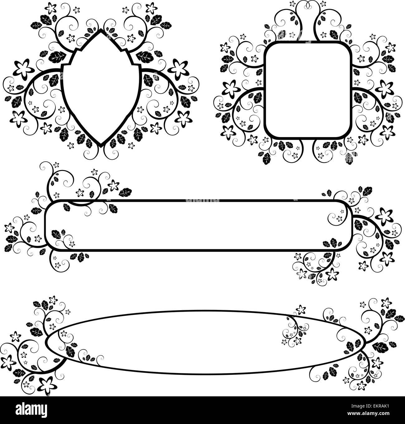 set of vectors monochrome frames with floral pattern Stock Vector Image ...
