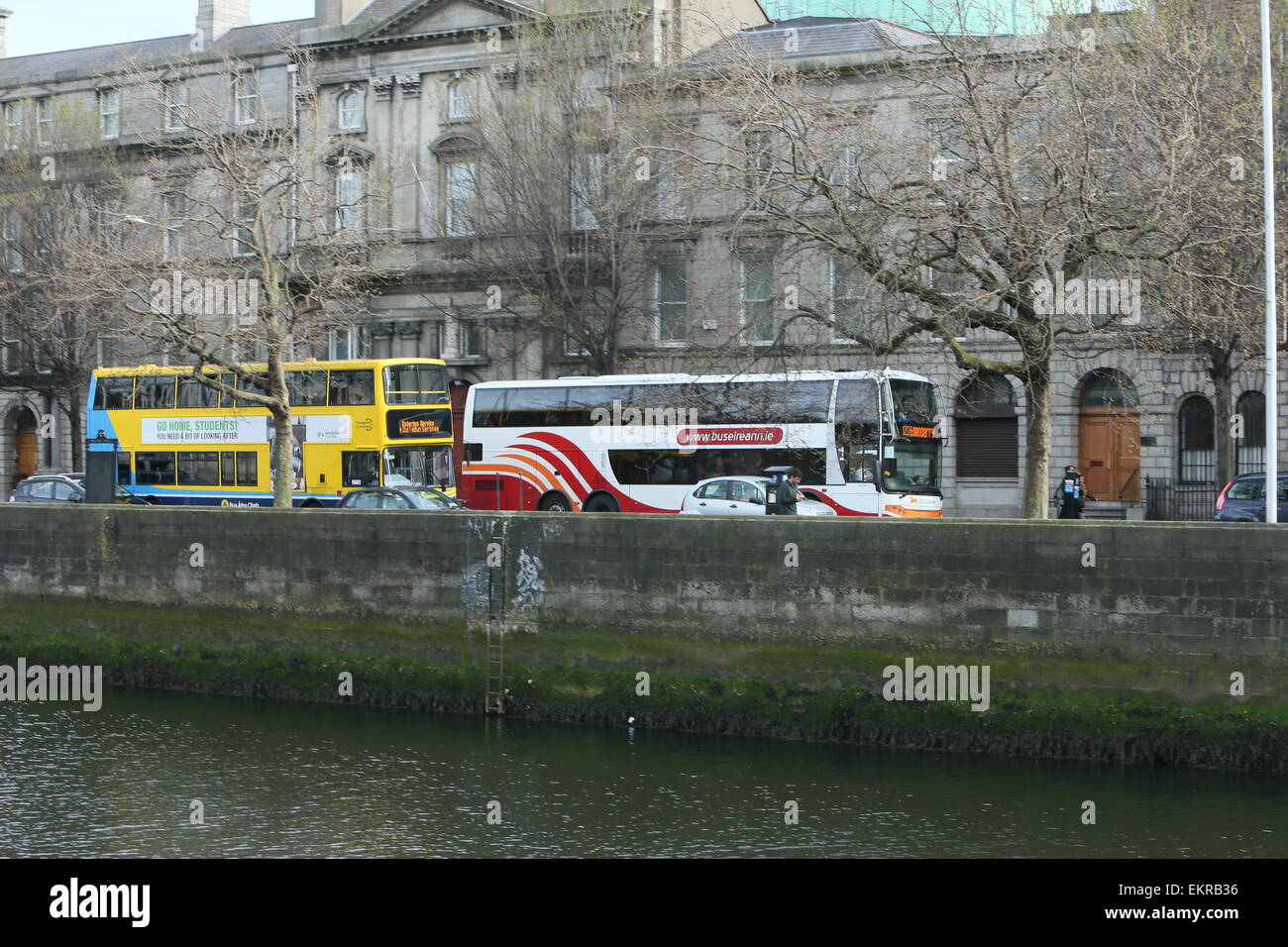 Image of Dublin Bus  and Bus Eireann vehicles on a street in Dublin city centre. A threatened bus strike by workers is set to ta Stock Photo