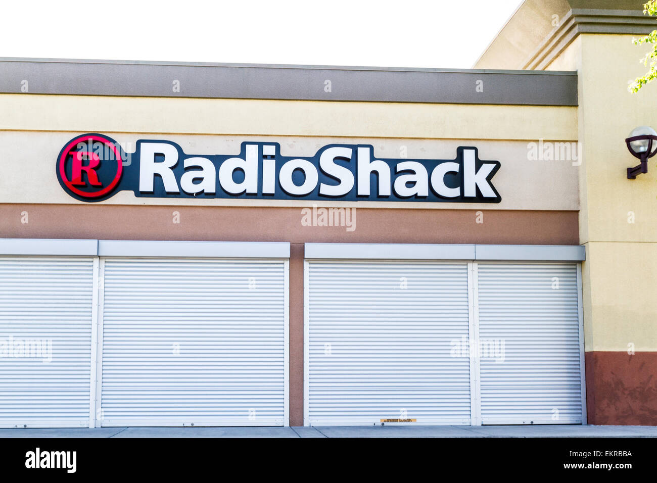 A closed and sealed up Radio Shack store in Modesto California after