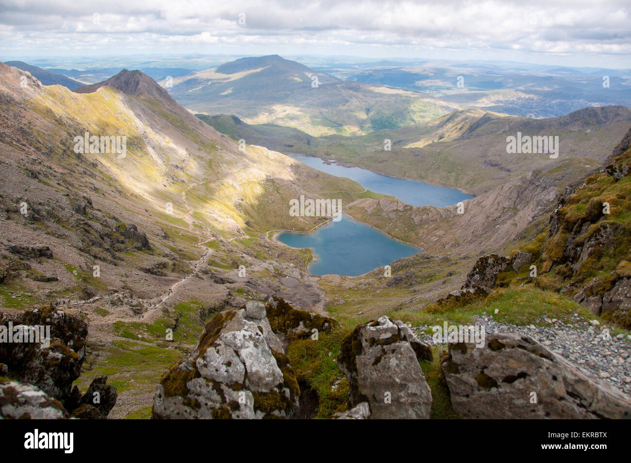 View From Mount Snowdon In Wales On A Summer Day With Lakes In Distance 
