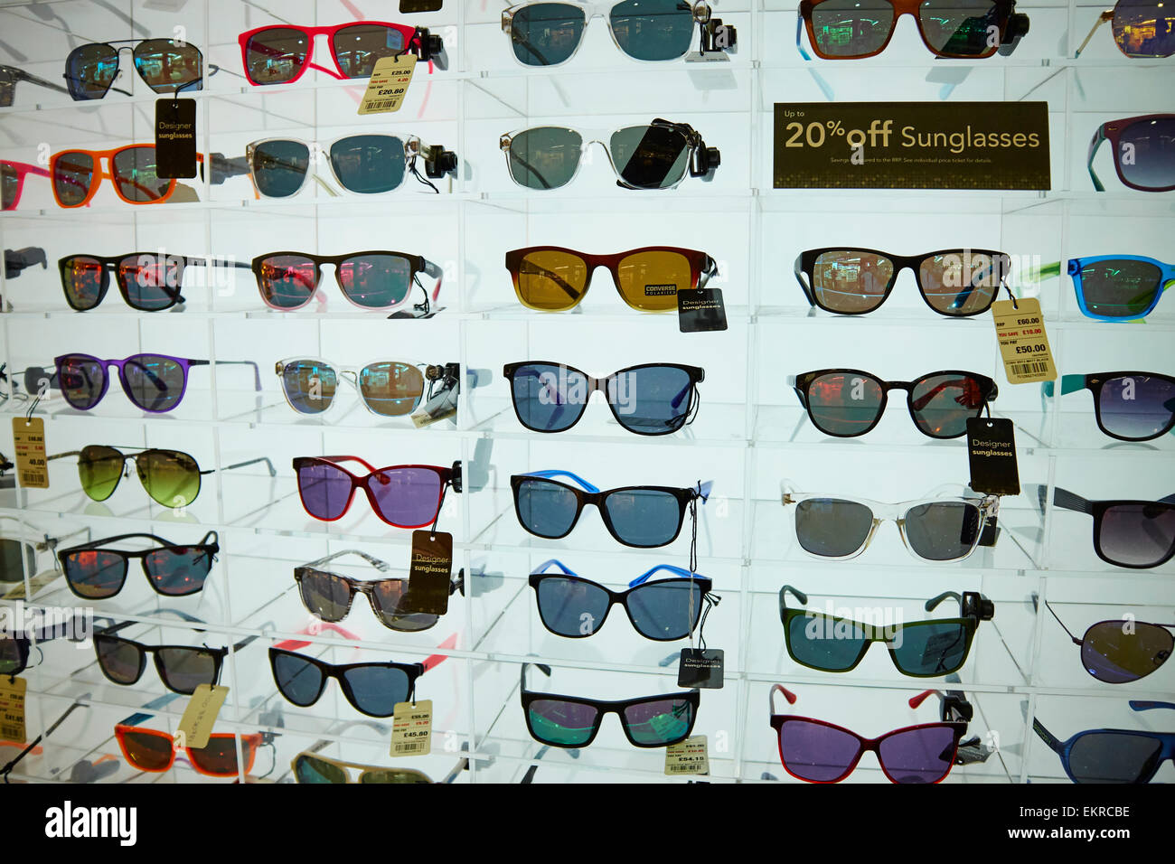 Sunglasses On Sale Display At The World Duty Free Store Birmingham Airport UK Stock Photo