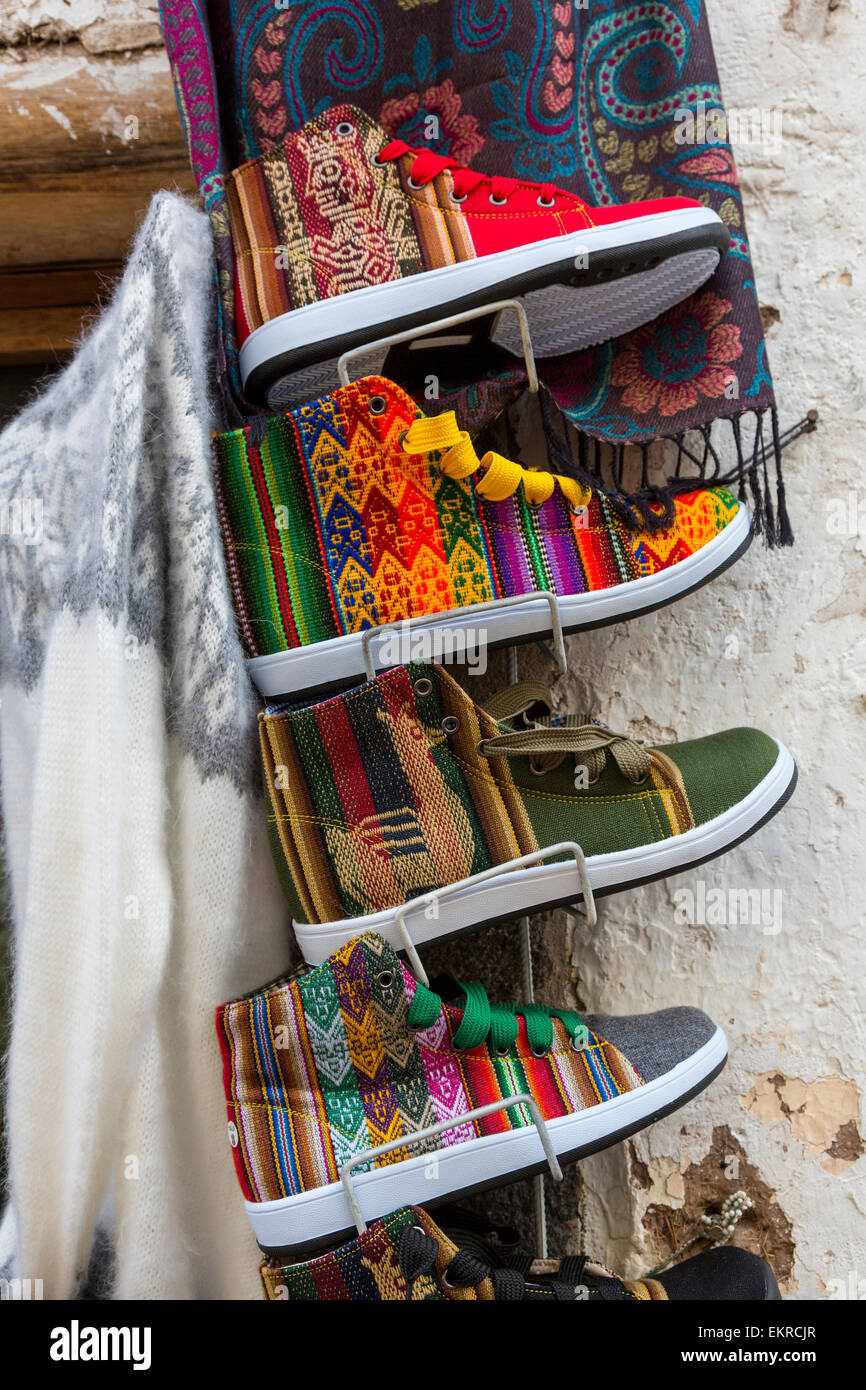 Peru, Cusco. Tennis Shoes using Traditional Peruvian Designs Stock Photo -  Alamy