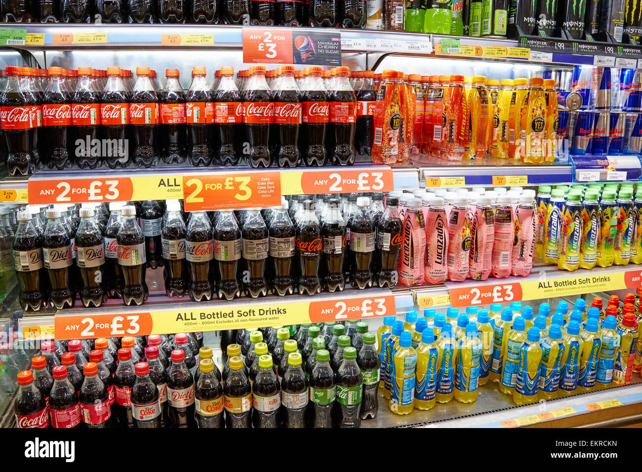 Fizzy Pop Drinks On Display At Boots Health And Beauty Shop Birmingham  Airport UK Stock Photo - Alamy