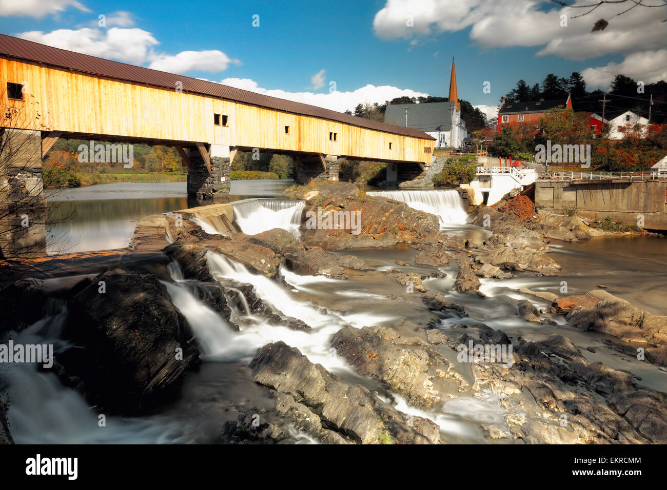 Covered Bridge over the Ammonoosuc River, Bath, New Hampshire Stock