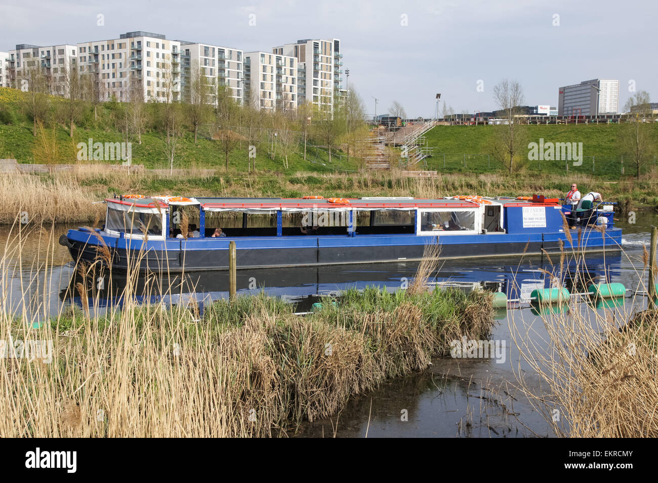 Boat tour on the River Lea near Stratford, London England United Kingdom UK Stock Photo