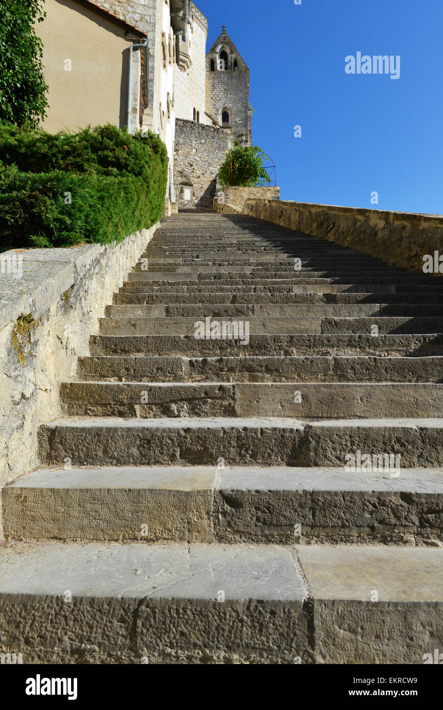 Steep steps Big stairs at Pilgrimage site Rocamadour, Departement Lot, Midi  Pyrenees, South West France France, Europe Stock Photo - Alamy