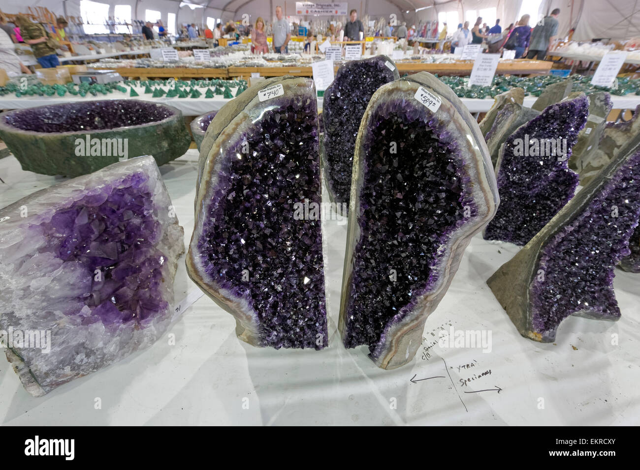 Amethyst geodes for sale, Tucson Gem and Mineral Show, Tucson, Arizona