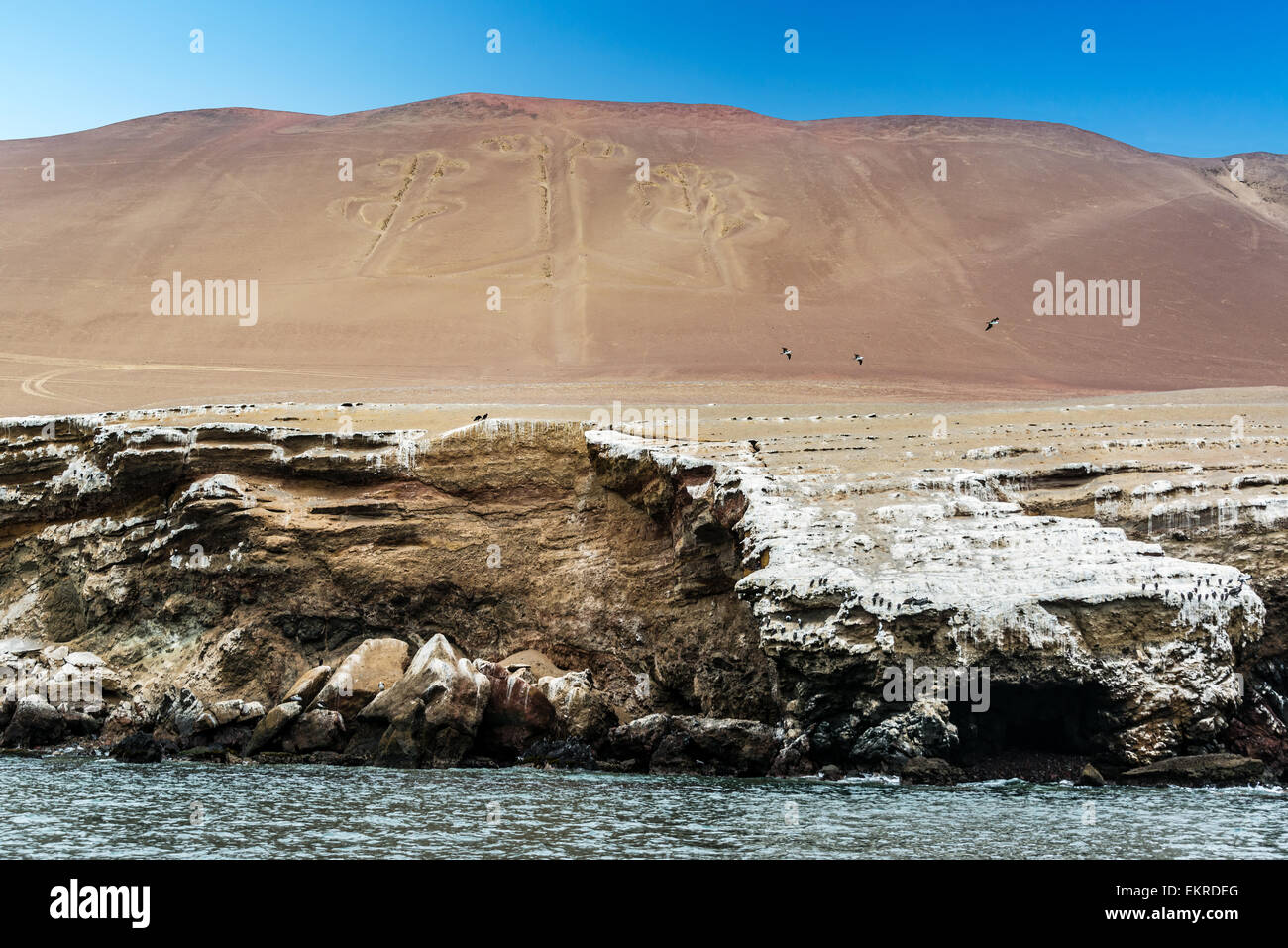 View of the candelabra on a hill in Paracas, Peru Stock Photo