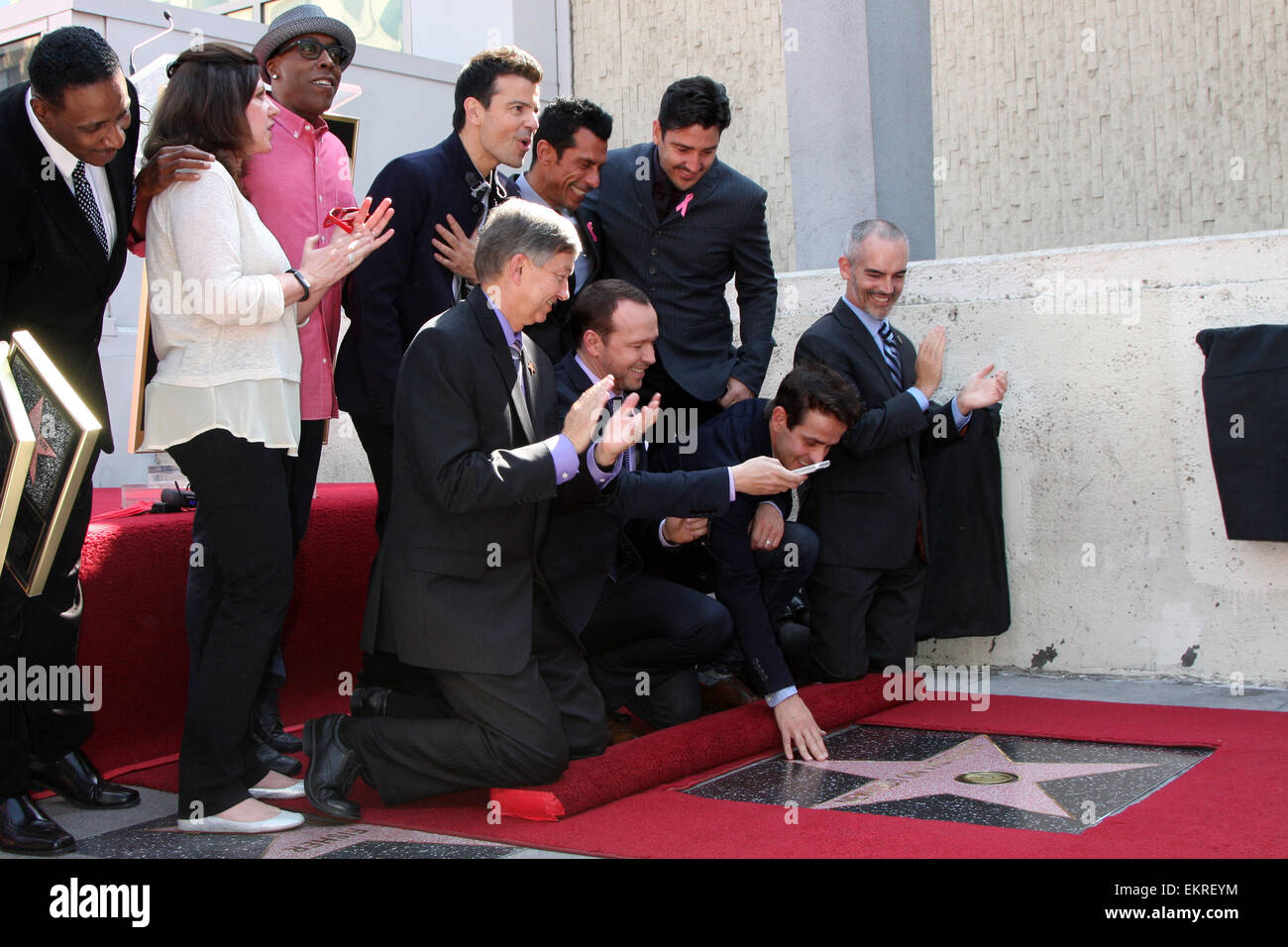 New Kids on the Block Hollywood Walk of Fame Star Ceremony  Featuring: New Kids On The Block,Jordan Knight,Donnie Wahlberg,Joe McIntyre,Danny Wood,Guest Where: Los Angeles, California, United States When: 09 Oct 2014 Stock Photo