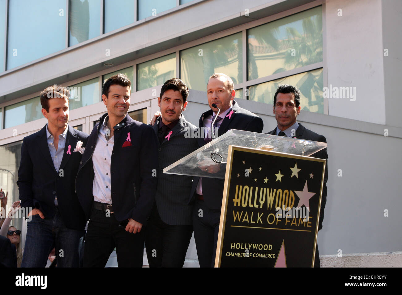 New Kids on the Block Hollywood Walk of Fame Star Ceremony  Featuring: New Kids On The Block,Jordan Knight,Donnie Wahlberg,Joe McIntyre,Danny Wood,Jonathan Knight Where: Los Angeles, California, United States When: 09 Oct 2014 Stock Photo