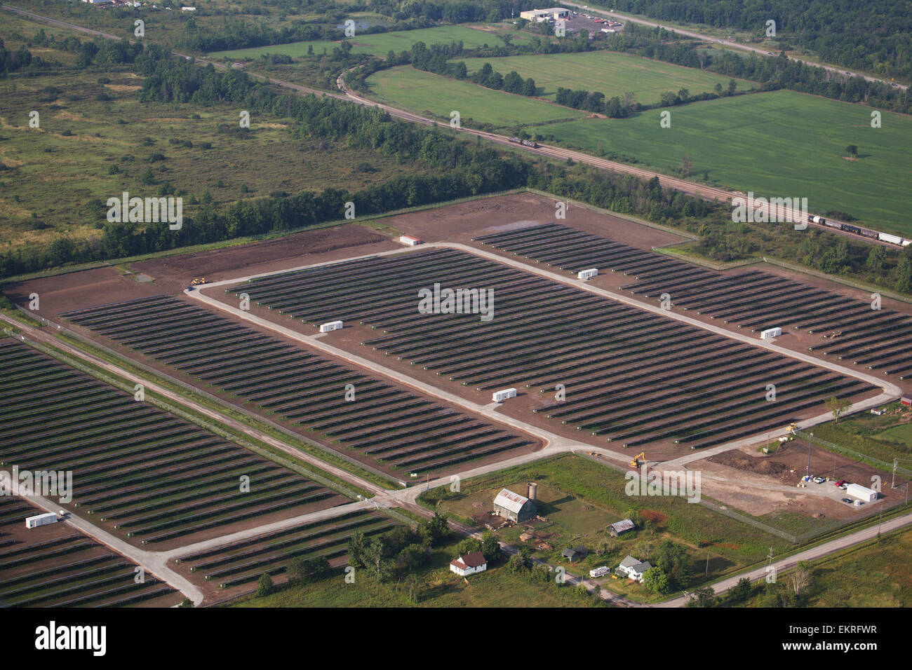 Aerial view of a solar farm; Port Colborne, Ontario, Canada Stock Photo