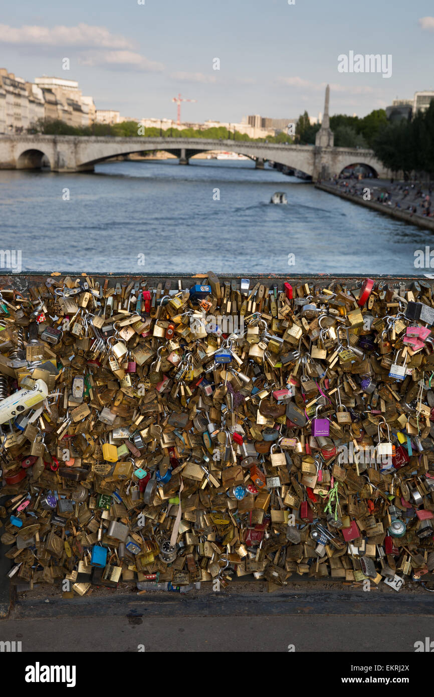 Padlocks Fastened To The Railing Of The Pont Des Arts Love Lock Stock Photo Alamy
