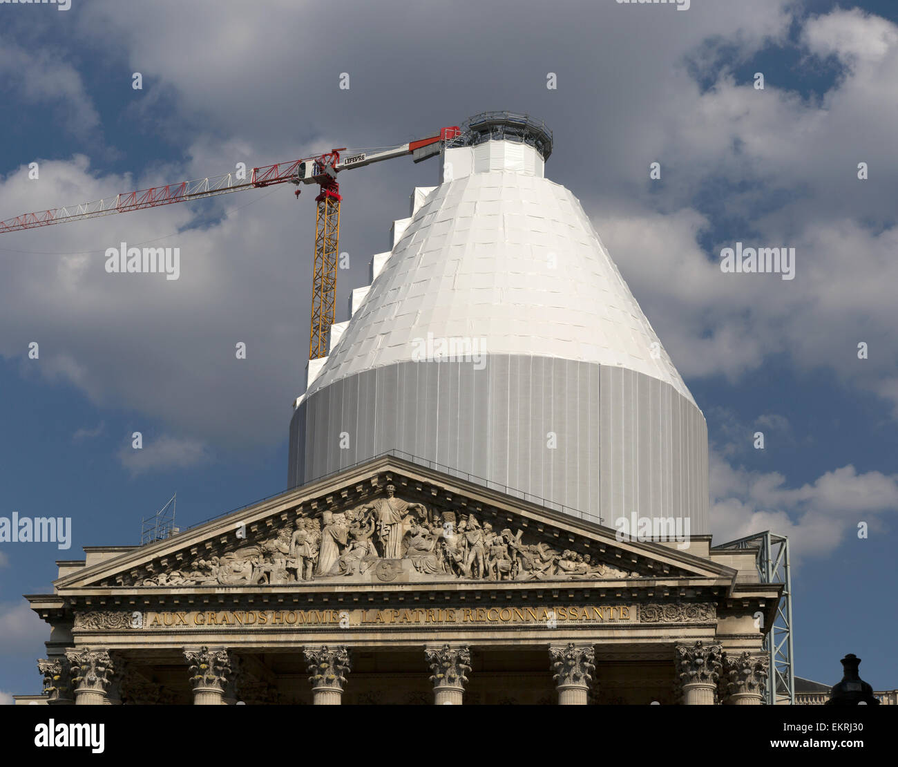 Restoration work being done on the dome of the  Le Panthéon national in Paris, France 2014. Stock Photo