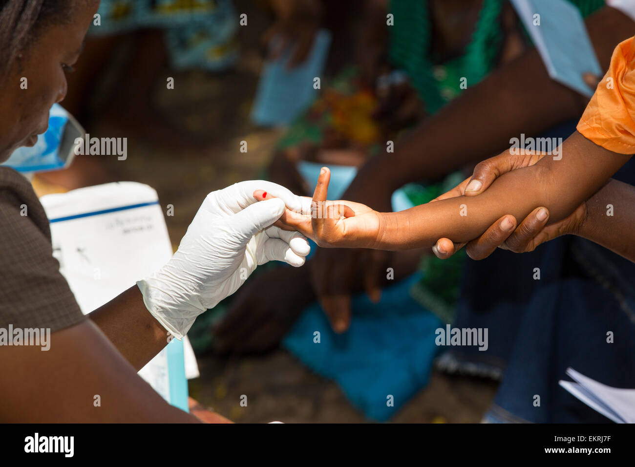 In mid January 2015, a three day period of excessive rain brought unprecedented floods to the small poor African country of Malawi. It displaced nearly quarter of a million people, devastated 64,000 hectares of land, and killed several hundred people. This shot shows A Medicin Sans Frontieres clinic in Makhanga with anti malarial drugs to treat local people, many of whom now have malaria, as a result of the drying up flood waters providing ideal breeding grounds for mosquitoes. Stock Photo