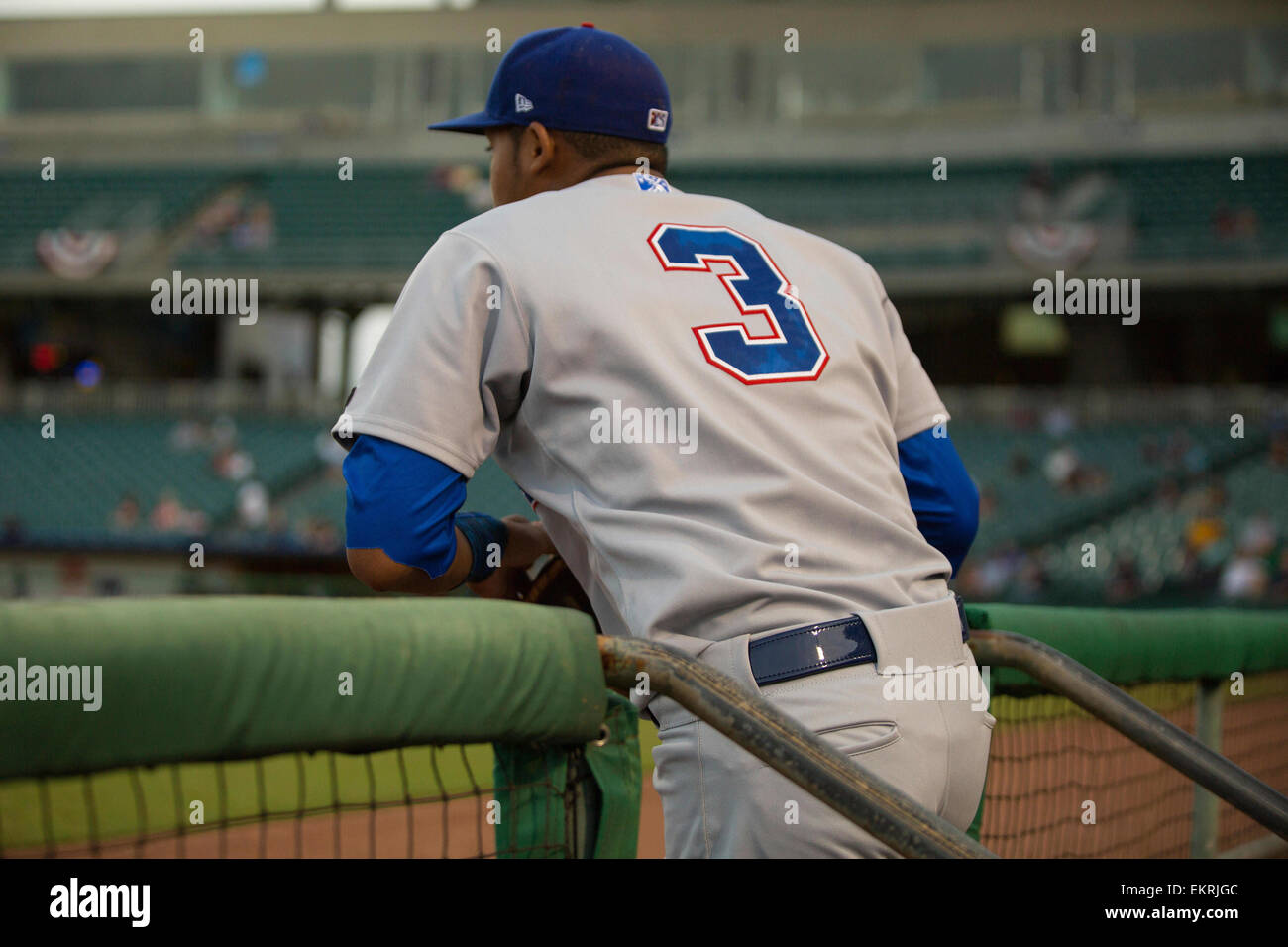 New Orleans, LA, USA. 13th Apr, 2015. Iowa Cubs shortstop Addison Russell (3) takes the field during the game between Iowa Cubs and New Orleans Zephyrs at Zephyr Field in New Orleans, LA. Credit:  csm/Alamy Live News Stock Photo