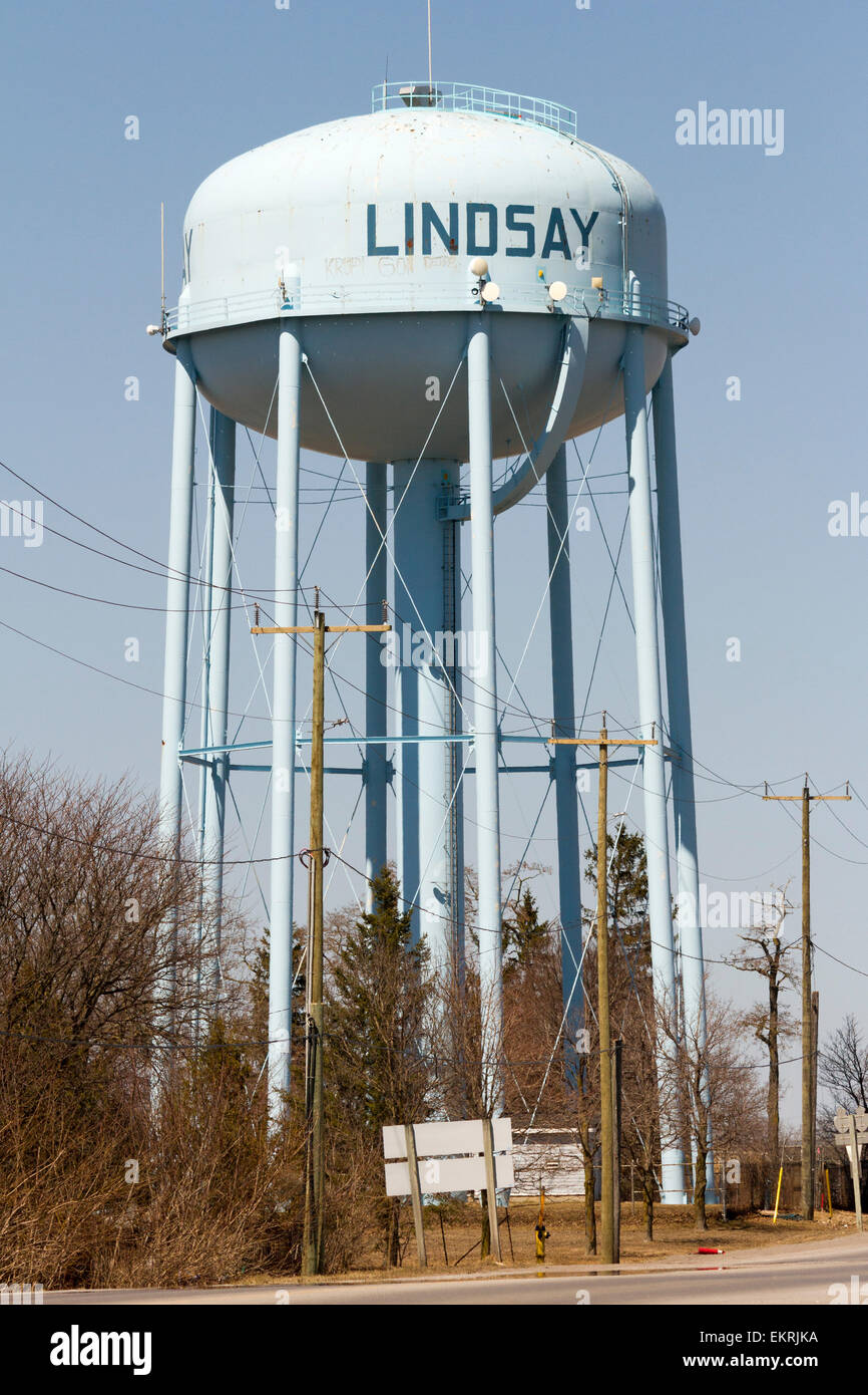 Water tower in the town of Lindsay, Ontario Kawartha Lakes region Stock