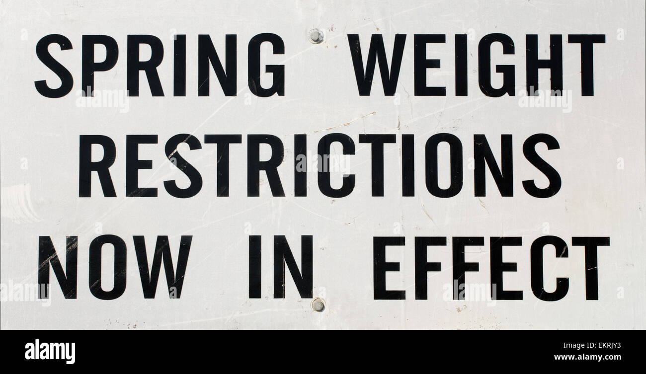 Closeup view of Spring weight restriction highway sign Stock Photo