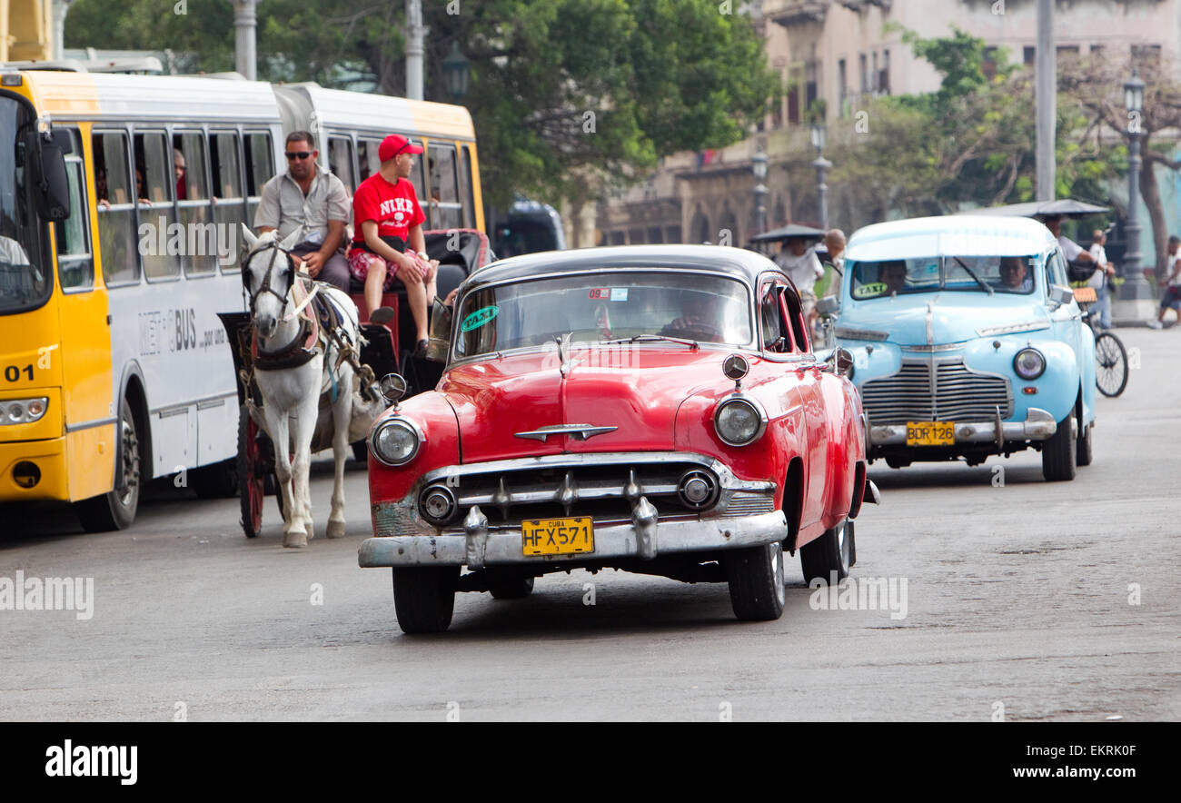 Classic American cars or automobiles from the 1920s and 1930s in Havana Cuba Stock Photo