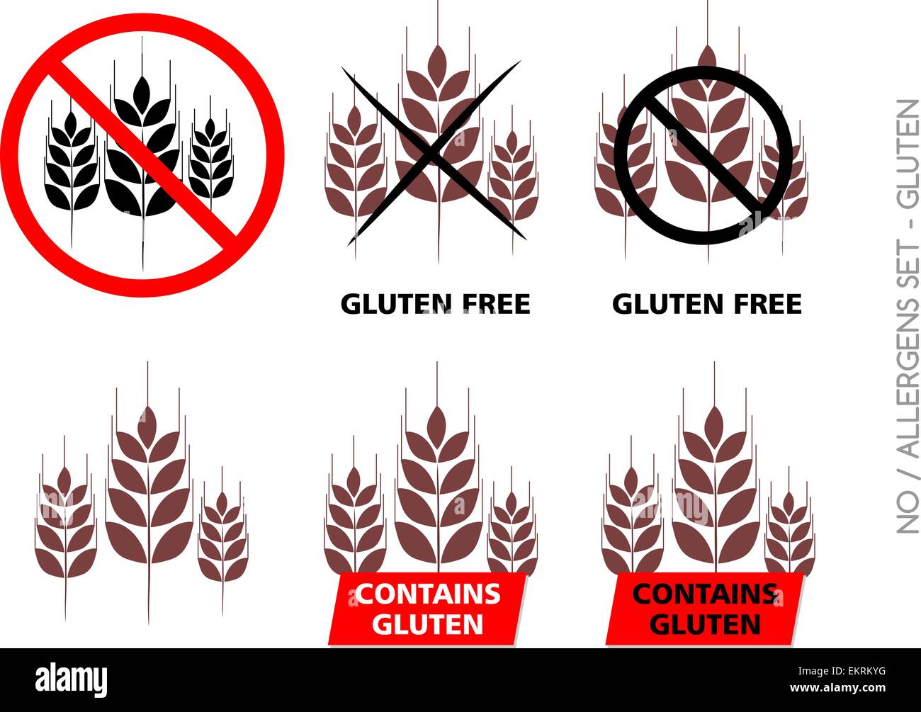 Brown Vector Gluten Free Signs isolated on white background Stock ...