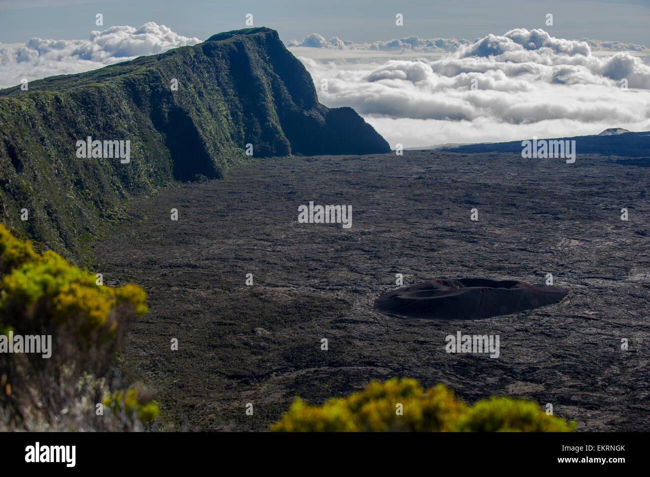 Parasitic crater, Piton de la Fournaise volcano, Reunion Island in the
