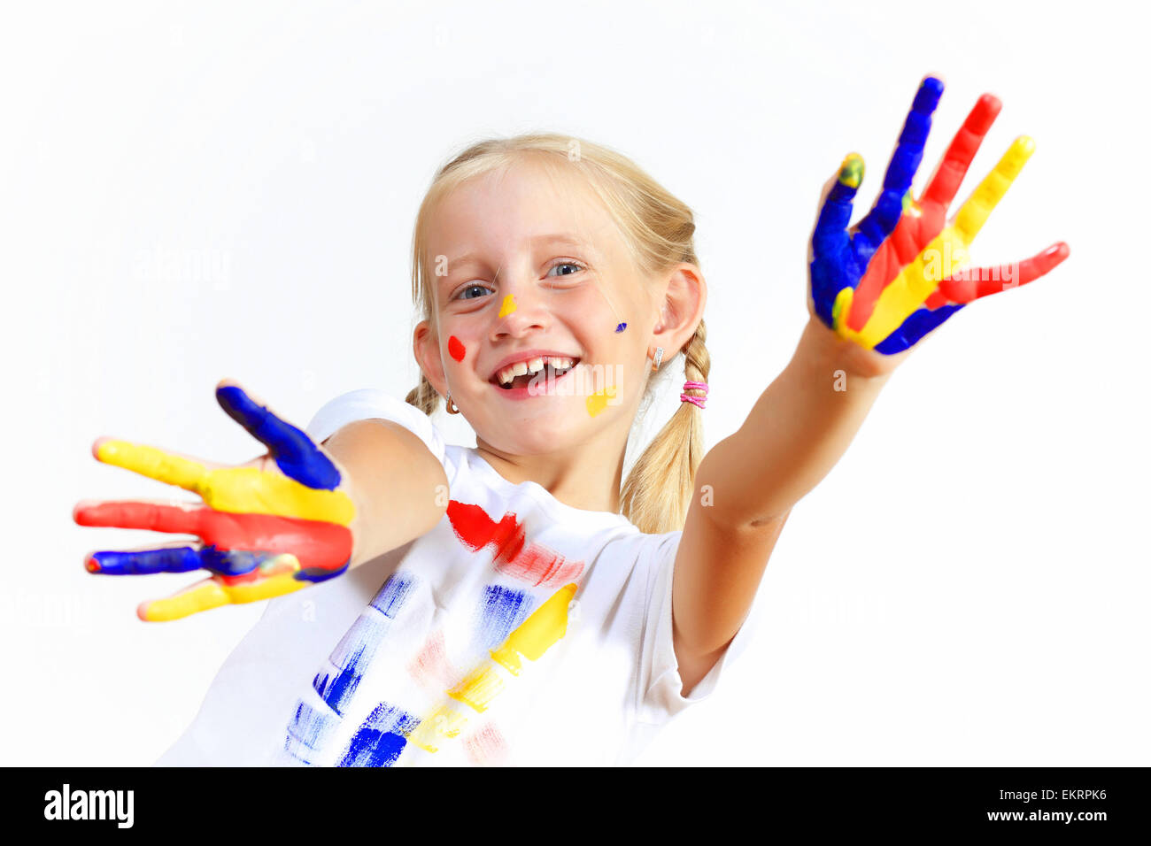 happy child with paint on the hands Stock Photo - Alamy