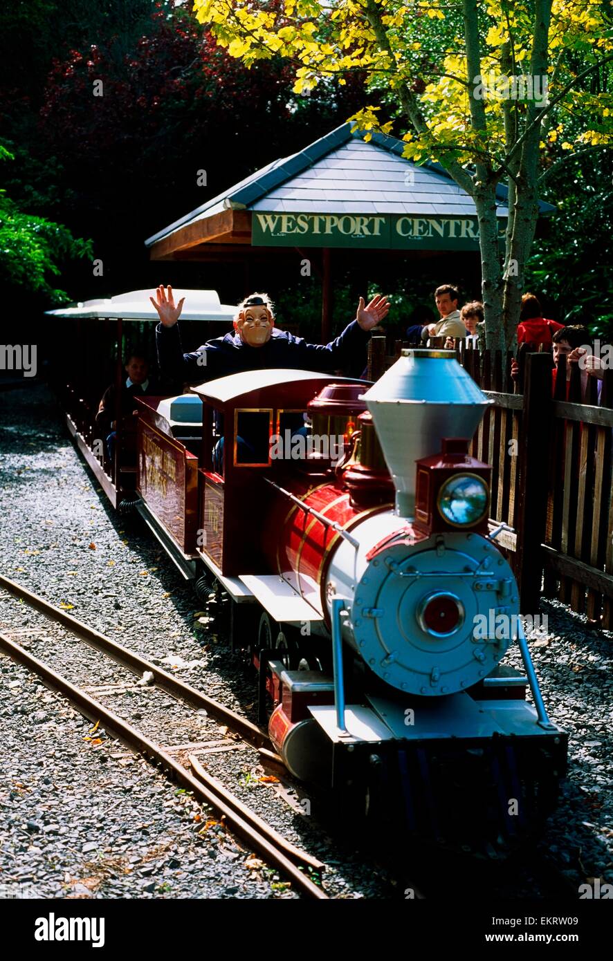 Westport,Co Mayo,Ireland;Person Riding On Model Train By Westport House Stock Photo